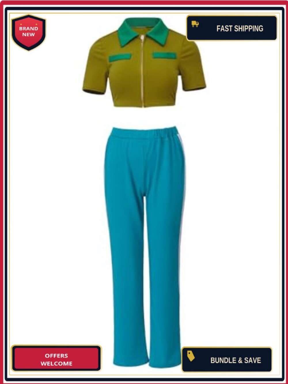 Sexy Movie Bottoms Cosplay Costume Crop Top Pants Green Uniform